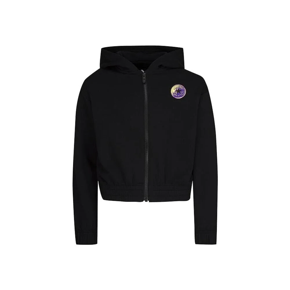 Converse Drop Shoulder Hoodie Kids Girls Large Black Full Zip Long Sleeve RED12